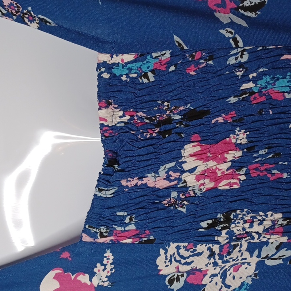 KORET Women's Blue Button Front Round Neck Sleeveless Midi Floral Dress. Size L - Picture 7 of 14